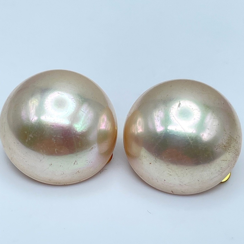 Vintage Y2K Pearl Domed Earrings Gold Tone Retro Boho Women's Classic Jewelry
